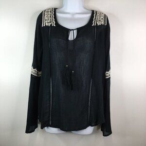 Billabong  see through  black boho long sleeve blouse
